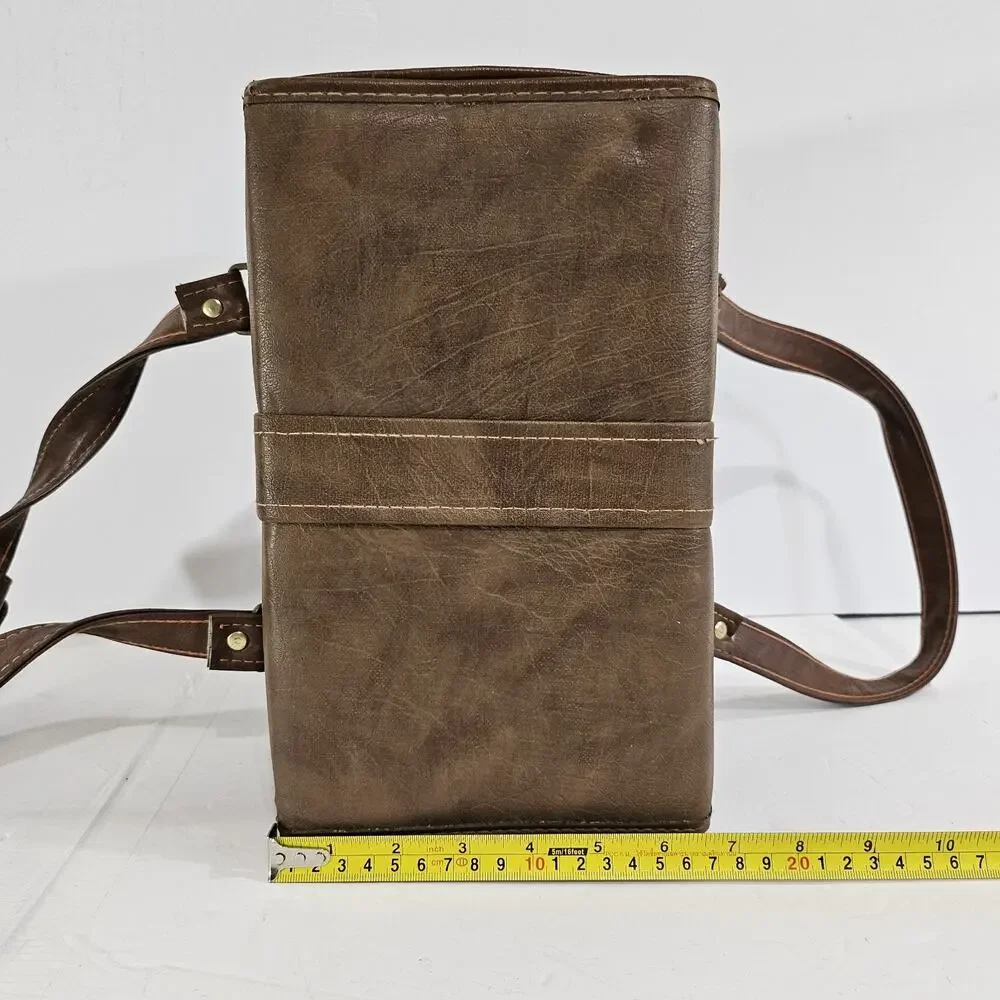 Vintage Brown Leather Camera Case Hard Shell Retro Travel Bag w/ Strap